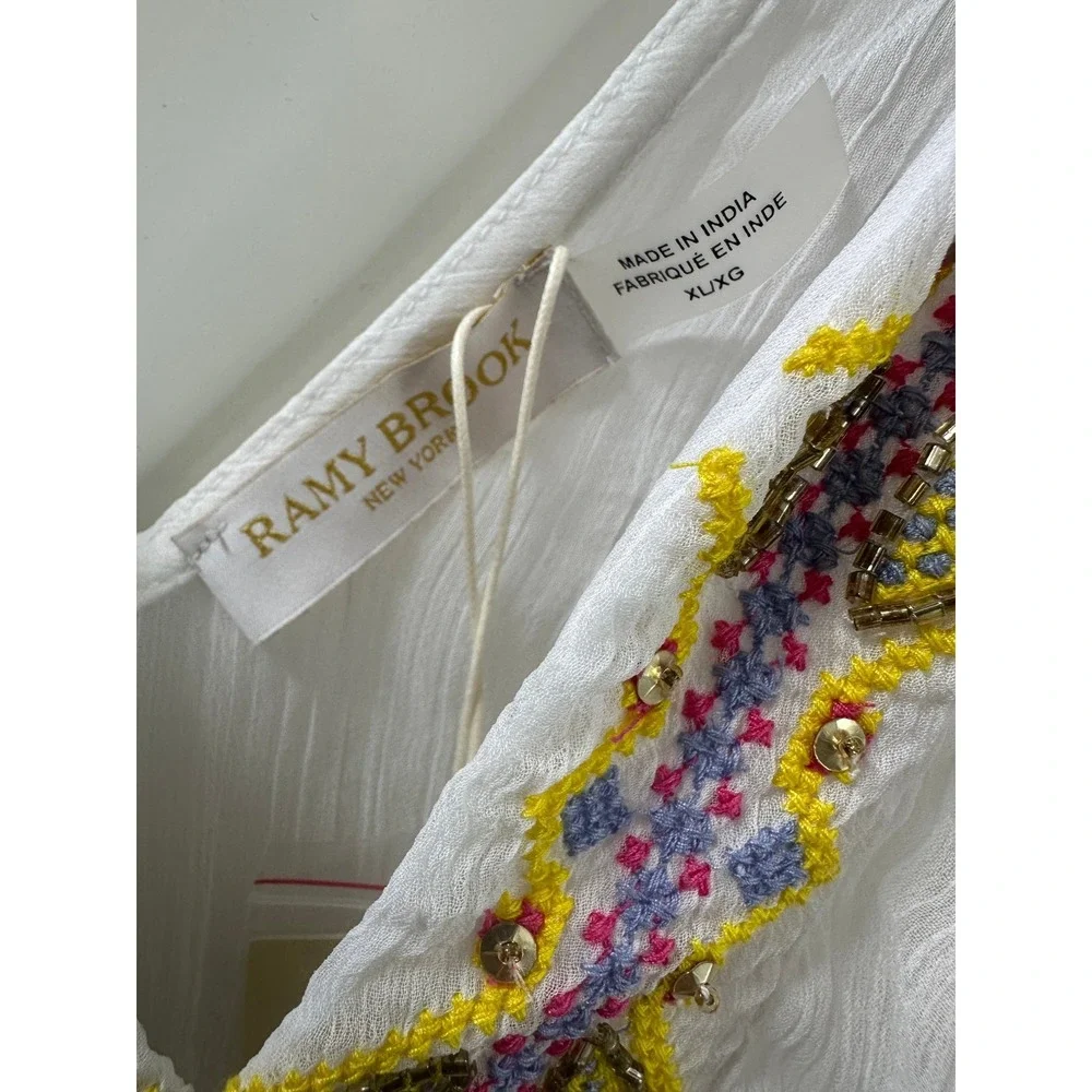 NEW Ramy Brook Sienna Embroidered Chiffon Swim Cover-Up Maxi Dress White XL $365 - Picture 10 of 16